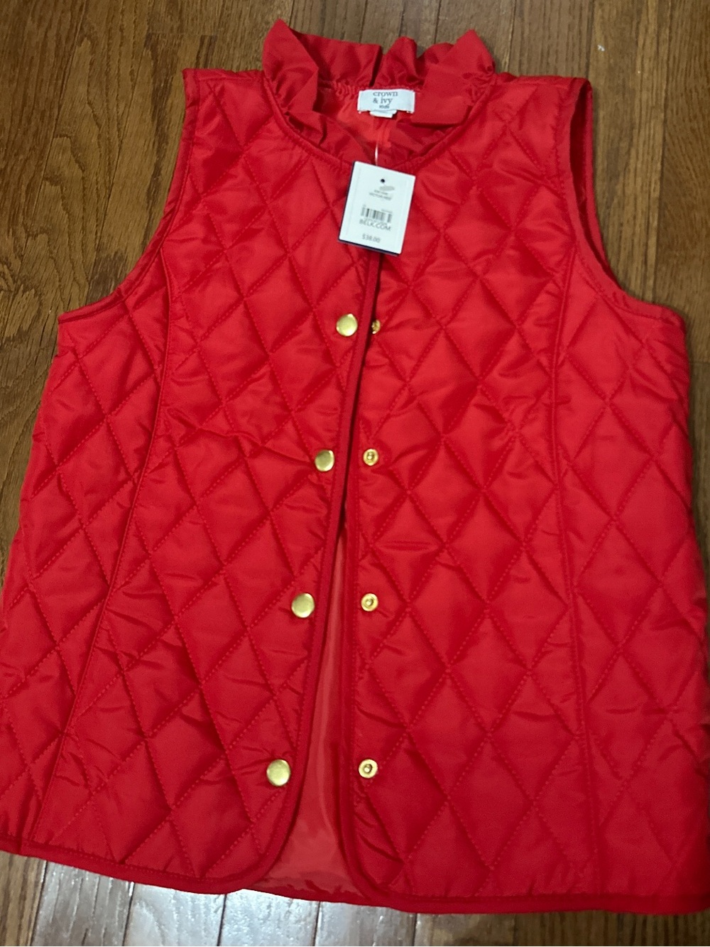 Crown & Ivy Kids Quilted Red Vest with Gold Buttons NWT- Size Large